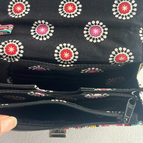 Vera Bradley Wallet Wristlet 6.5" Twist lock Multicolor Quilted Geometric Floral - Picture 4 of 11